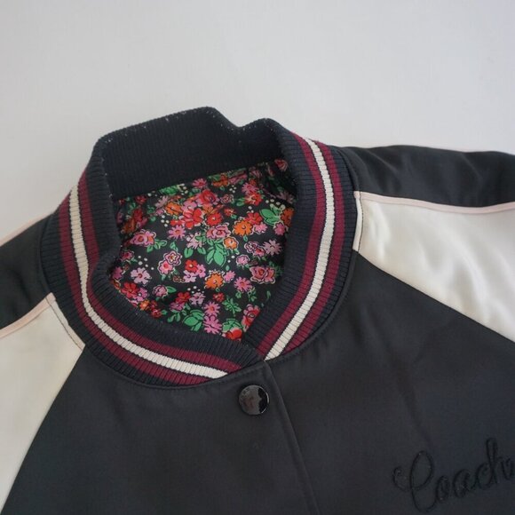Coach New York Black Pink Floral Reversible Button Up Varsity Bomber Jacket M - Picture 11 of 15